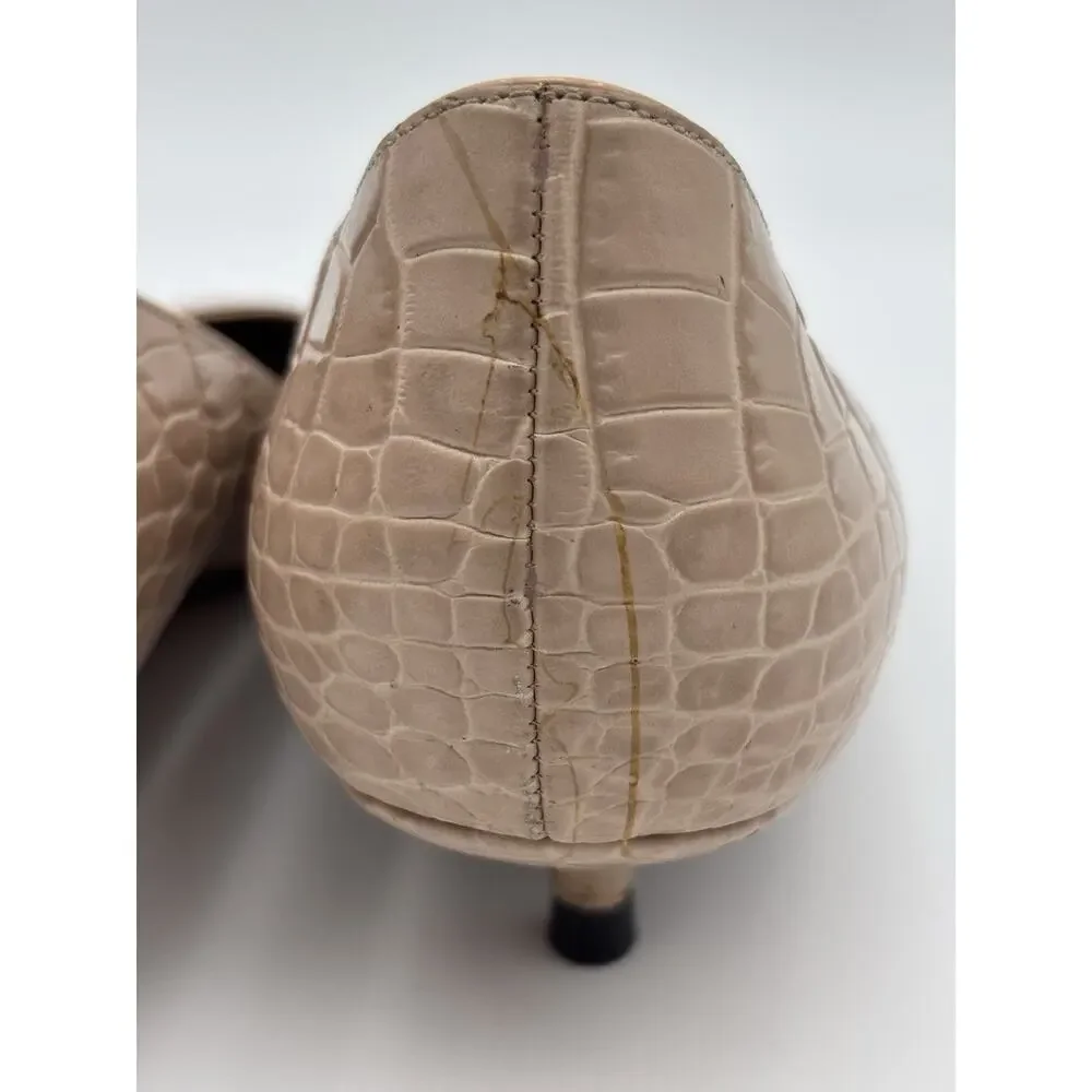 Dolce & Gabbana Bellucci Kitten Heels Beige Nude Embossed Leather Size 38 US 8